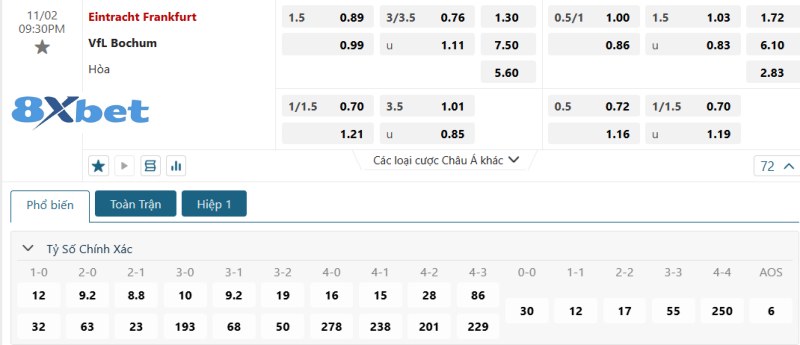 Dự đoán tỉ số trận Frankfurt vs Bochum